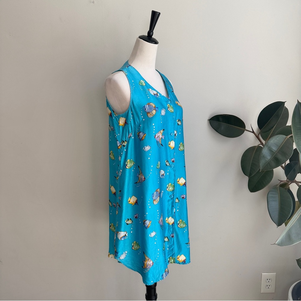 Vintage Silk Shades Fish Print Silk Nightgown S - Picture 4 of 8